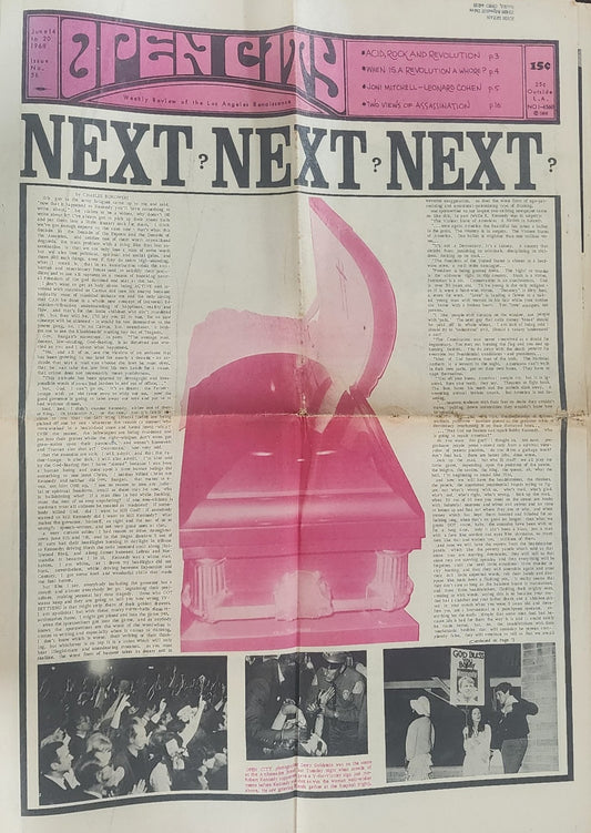 OPEN CITY No. 56, June 14–20, 1968 — Bukowski Front Page on the RFK Assassination, Joni Mitchell, Leonard Cohen, Acid Rock and Revolution
