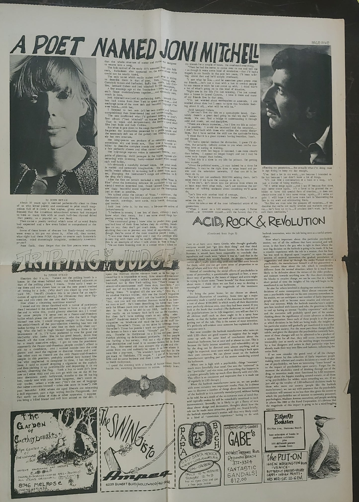 OPEN CITY No. 56, June 14–20, 1968 — Bukowski Front Page on the RFK Assassination, Joni Mitchell, Leonard Cohen, Acid Rock and Revolution