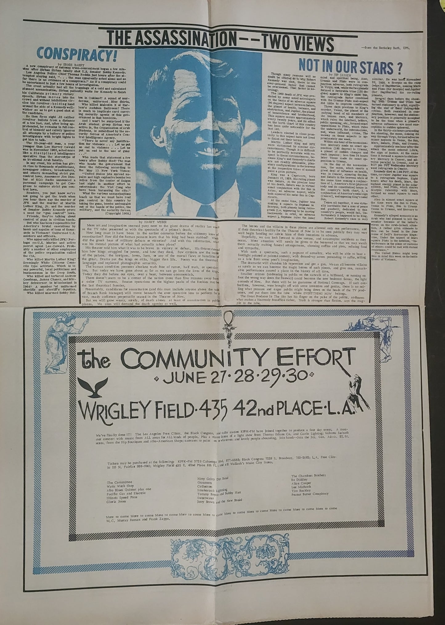 OPEN CITY No. 56, June 14–20, 1968 — Bukowski Front Page on the RFK Assassination, Joni Mitchell, Leonard Cohen, Acid Rock and Revolution