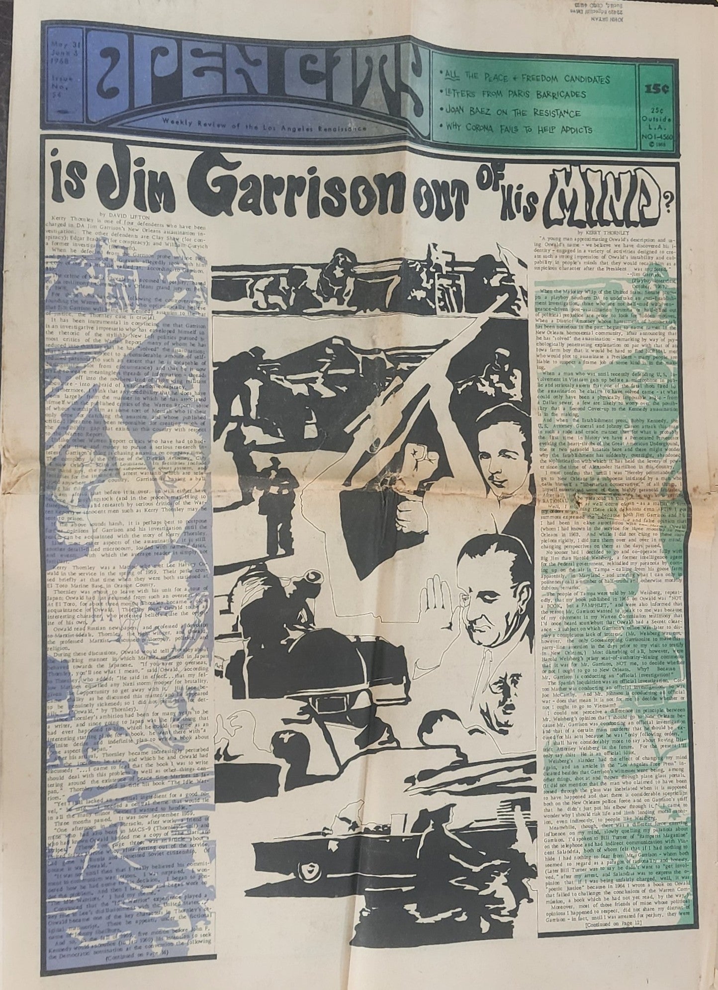 OPEN CITY No. 54, May 31–June 6, 1968 — Bukowski's Weird World, Jim Garrison JFK Investigation, Iron Butterfly, H.P. Lovecraft
