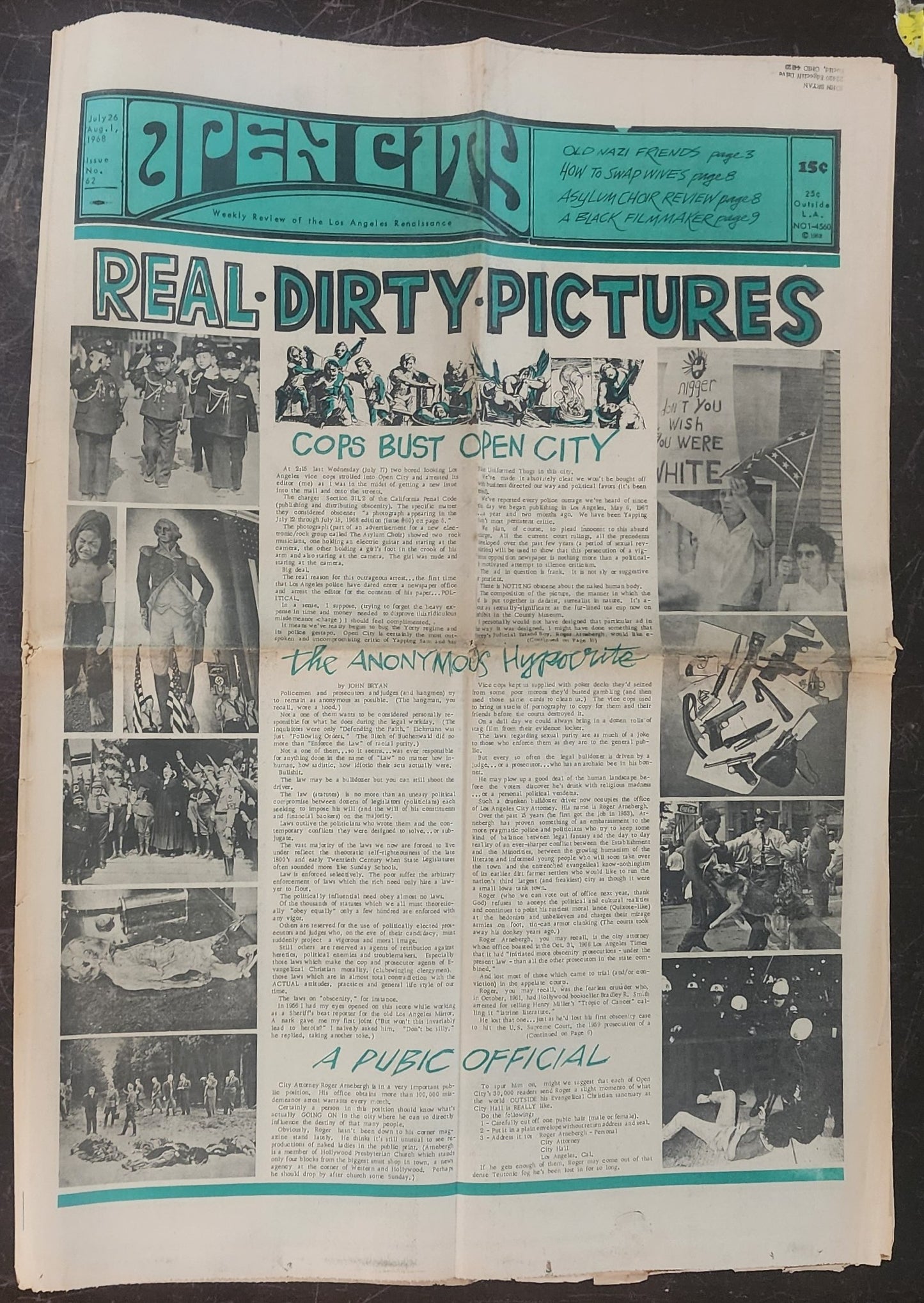 OPEN CITY No. 62, July 26–Aug. 1, 1968 — Bukowski on Neal Cassady, Cops Bust Open City, Pink Floyd, Newport Pop Festival, Richard Pryor