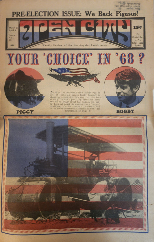 OPEN CITY No. 48, Mar. 29–Apr. 4, 1968 — Bukowski at the Races, The Doors, Judy Collins, Tim Buckley, Paul Butterfield Blues Band, Yippie Presidential Campaign