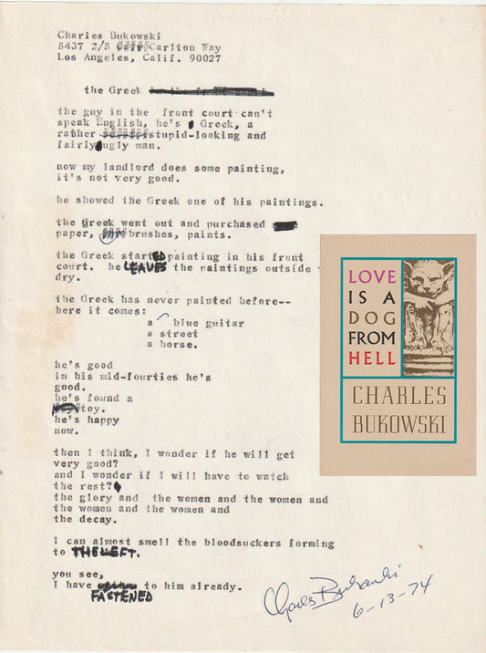 The Greek: Signed Manuscript & First Edition Love is a Dog From Hell