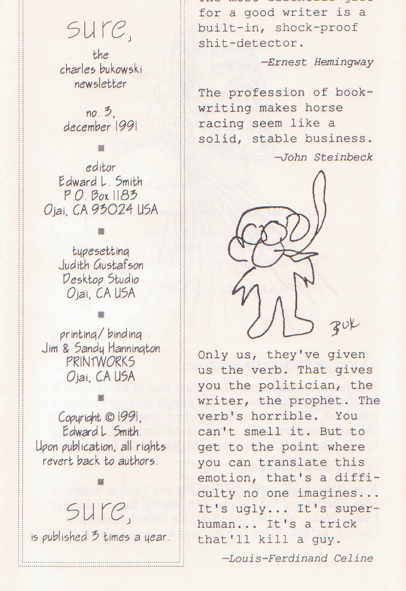 Sure #3: Charles Bukowski Drawings, 1 Painting, 5 Photographs