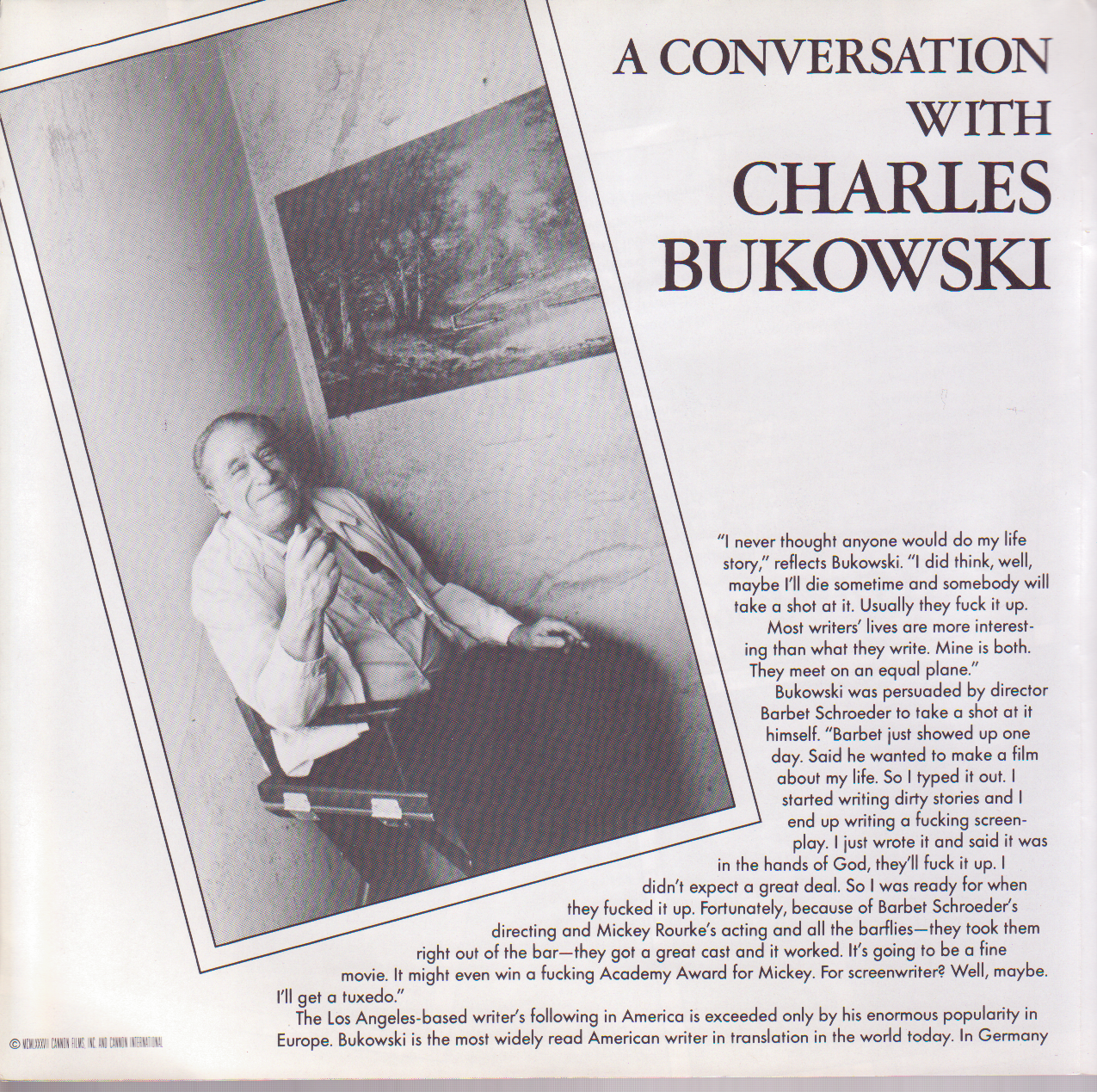 Official Barfly Promo Booklet with Charles Bukowski Interview (1987)
