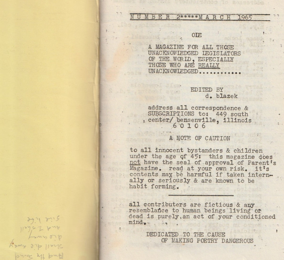 OLE No. 2 -- Early Classic Essay on Poetics by Charles Bukowski (1965)