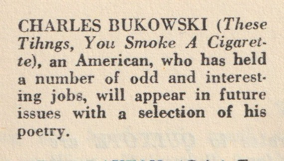 Quixote 12 -- Two Early First Appearance Charles Bukowski Poems (1956)