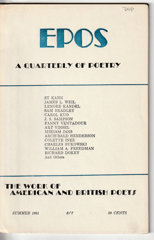 EPOS Vol. 12, No. 4 -- One Uncollected Charles Bukowski Poem (1961)