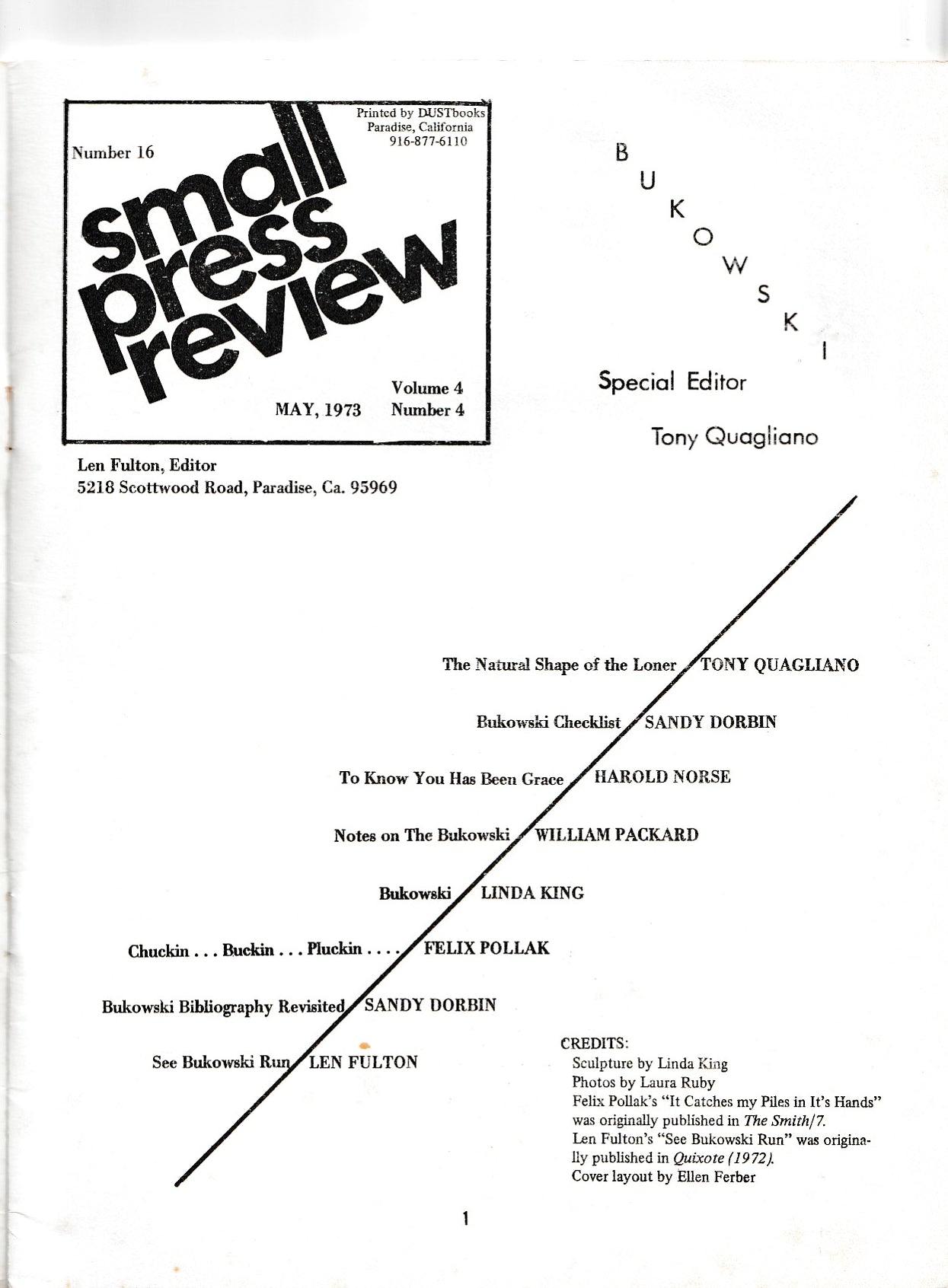 Small Press Review Vol. 4, No. -- Special Bukowski issue with Articles, Interviews, and Photos (1973)