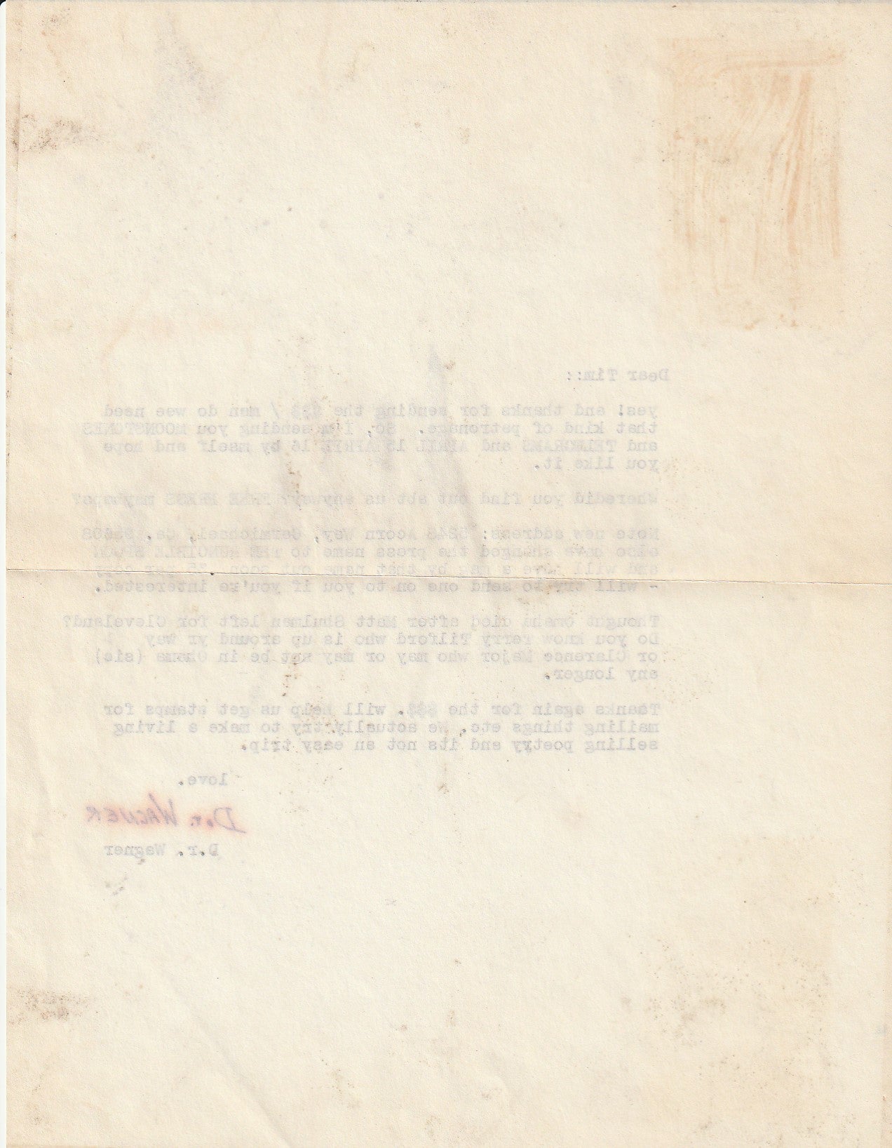 Moonstones No. 2 -- D.R. Wagner Signed Letter, One Uncollected Poem by Charles Bukowski (1966)