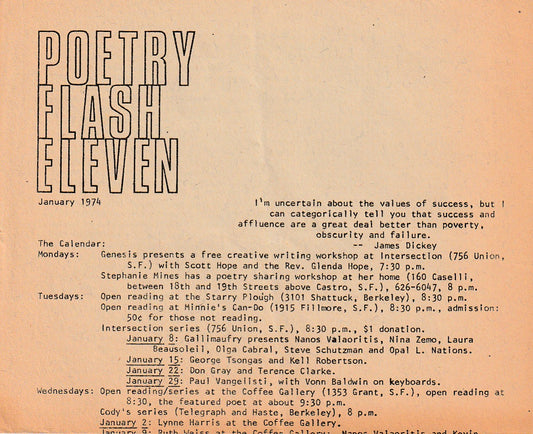 Poetry Flash Review -- Hilarious Review of Bukowski’s 1973 Reading with William Stafford at the San Francisco Museum of Art (1974)