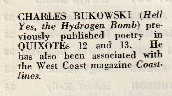 Quixote 19 -- One Very Early Charles Bukowski Short Story (1958)