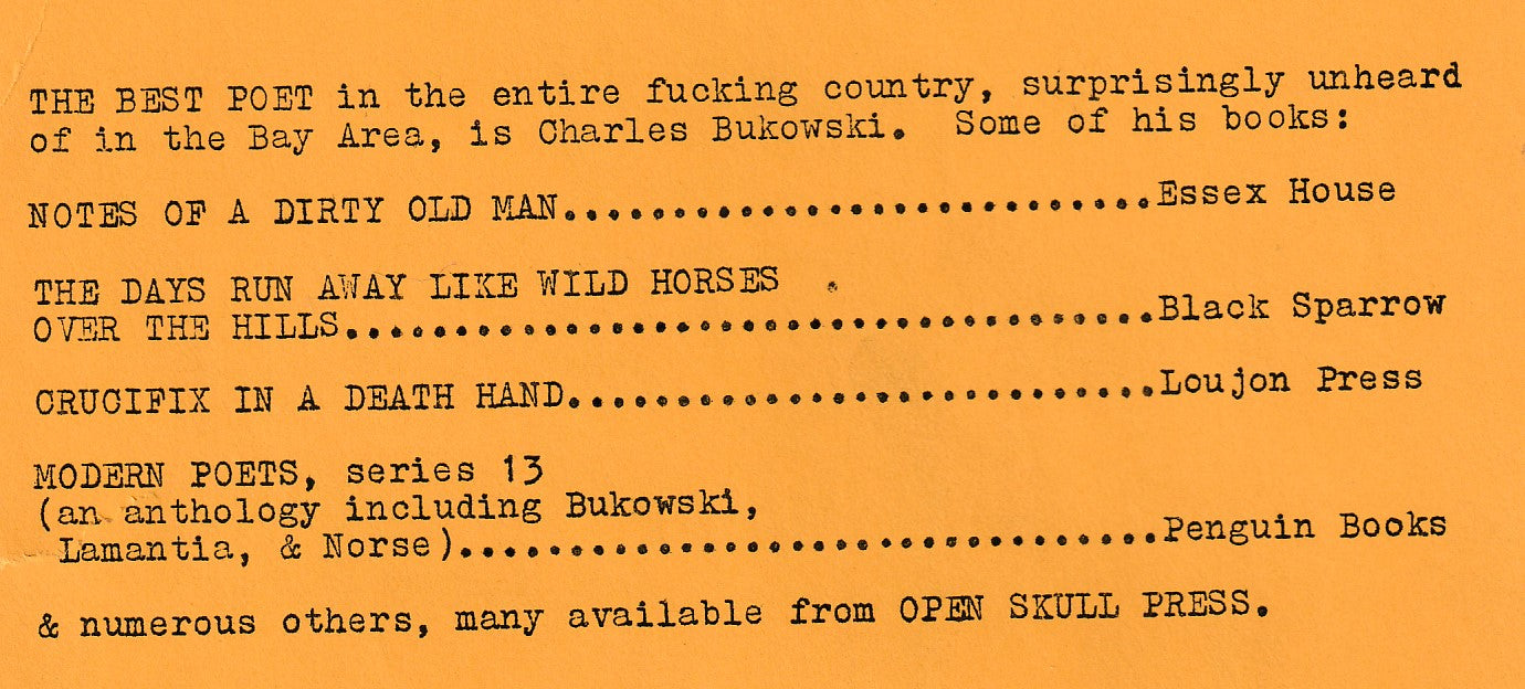 Vagabond 12 -- One Uncollected Charles Bukowski Poem (1971)