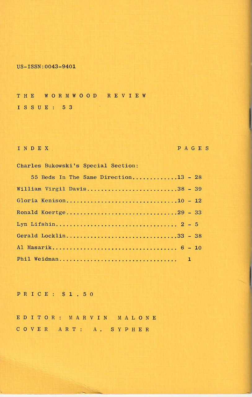 Wormwood Review 53 #540/700 – 55 Beds In The Same Direction Special Charles Bukowski Section (1974)