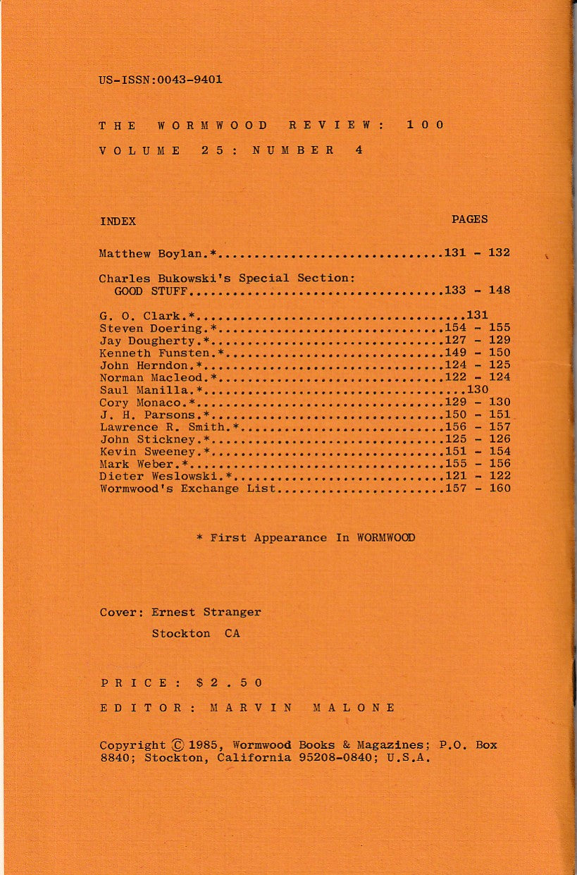 Wormwood 100 #559/700 – Good Stuff Special Charles Bukowski Section 13 Poems, Three Uncollected (1985)