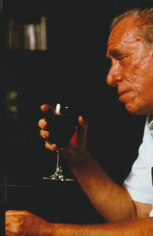 Bukowski with a Glass of Red Wine (Unknown Photographer)