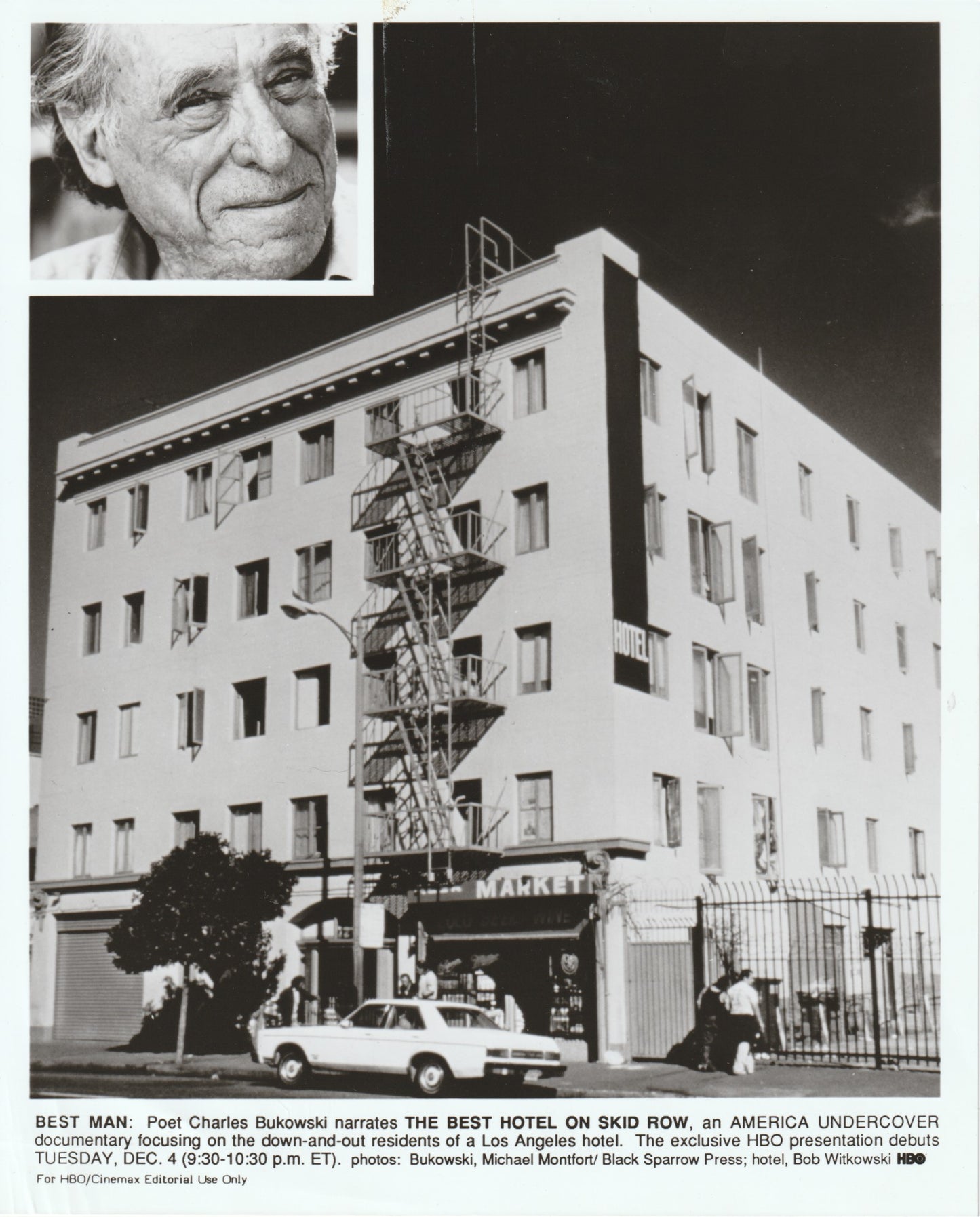 Photo and Linda Lee Bukowski Signed Invitation for the Film, “The Best Hotel On Skid Row”