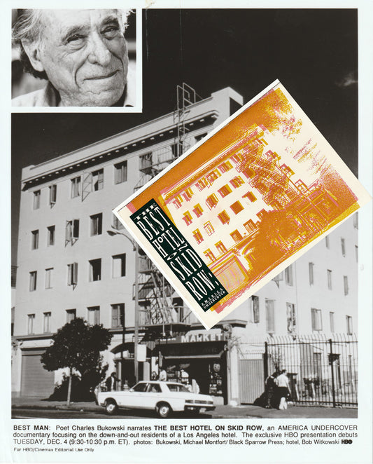 Photo and Linda Lee Bukowski Signed Invitation for the Film, “The Best Hotel On Skid Row”