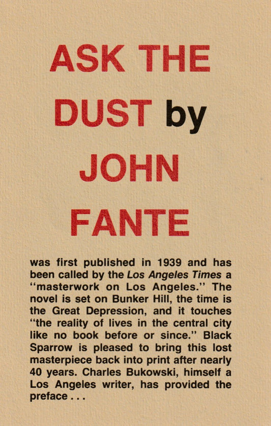 John Fante Ask the Dust Prospectus with Full Bukowski Introduction