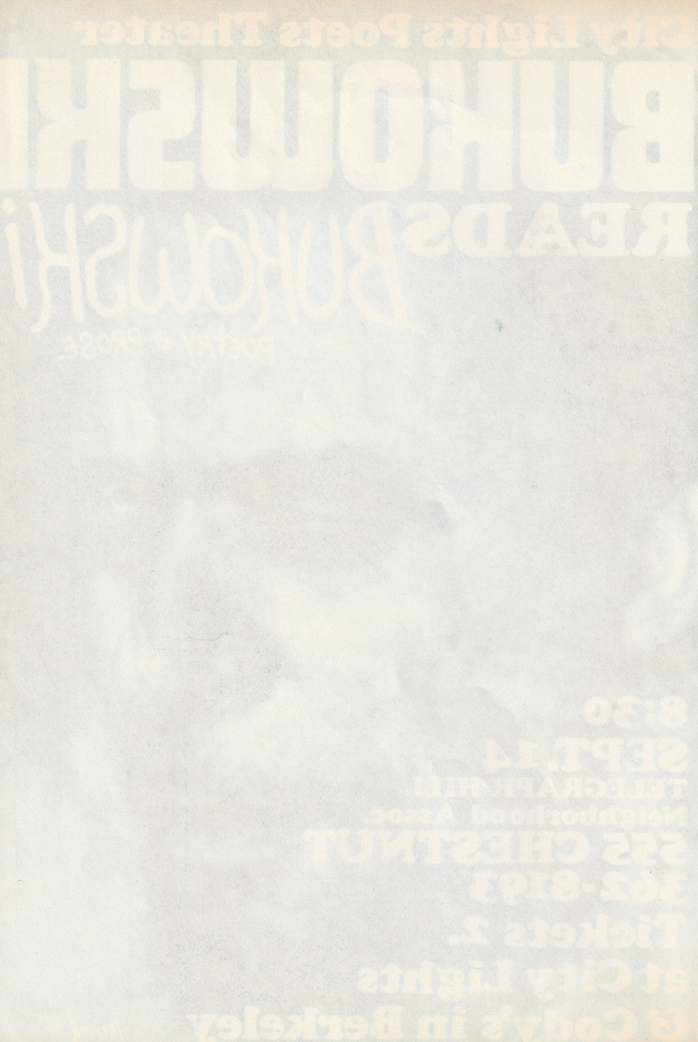 Flyer for 1973 Bukowski Reading at City Lights Poets Theater