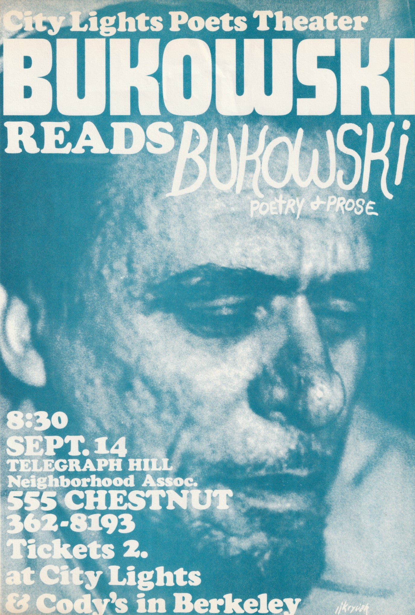 Flyer for 1973 Bukowski Reading at City Lights Poets Theater