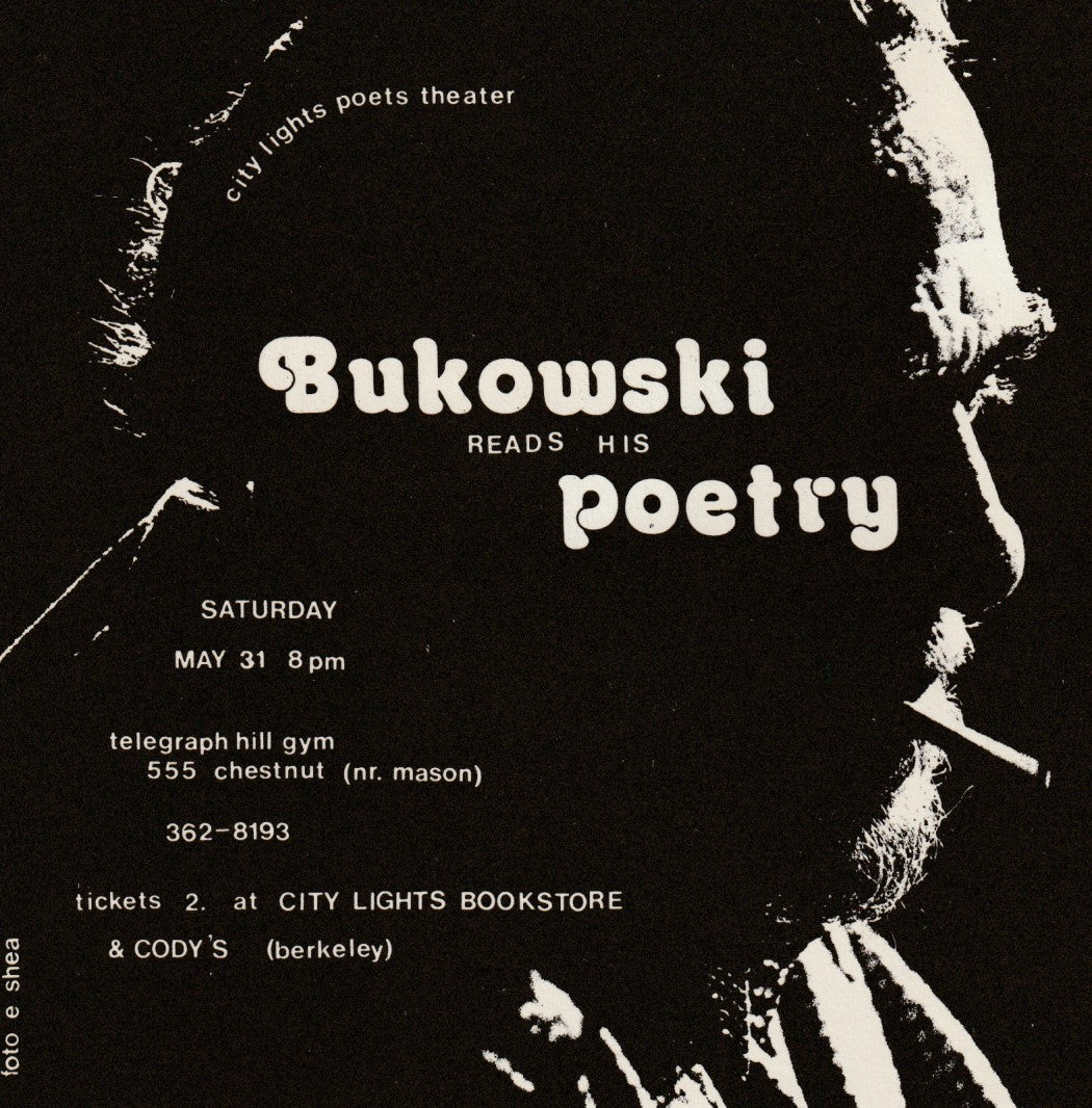 Flyer for Bukowski Reading on May 31, 1975, at City Lights Poets Theatre