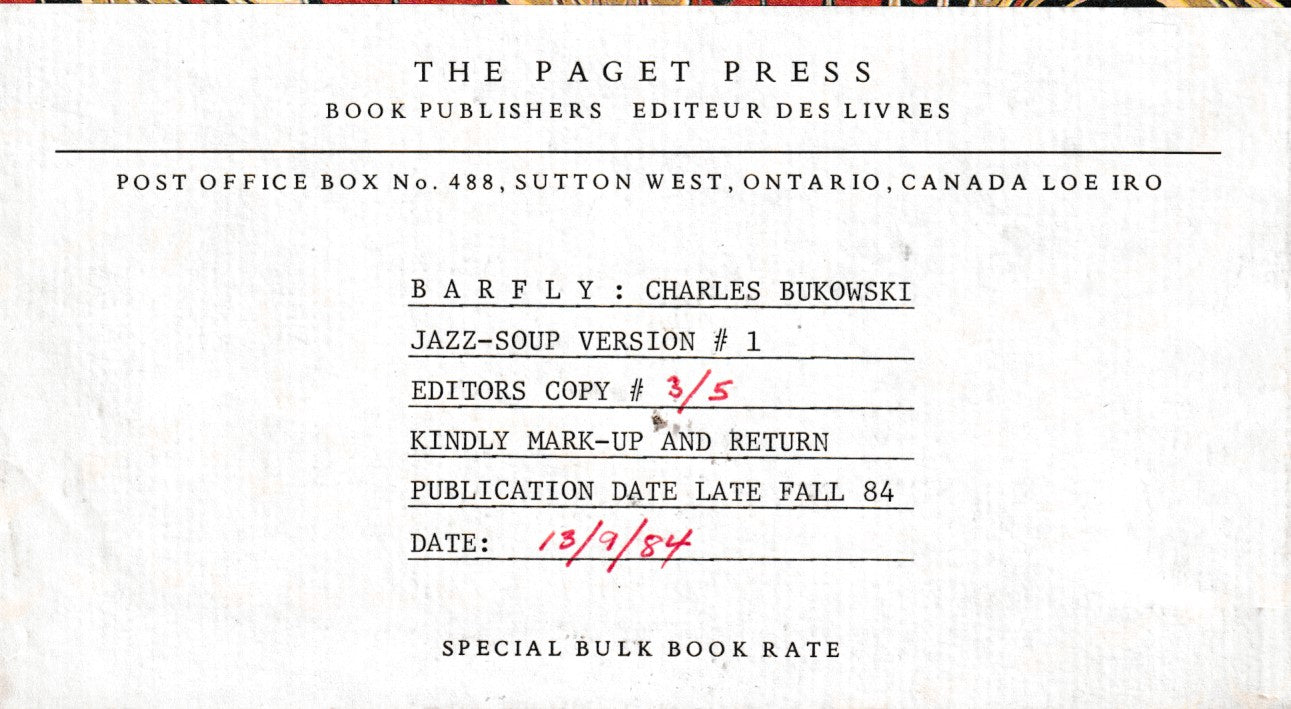 Barfly: Paget Press Editors Uncorrected Typescript: Copy #3/5