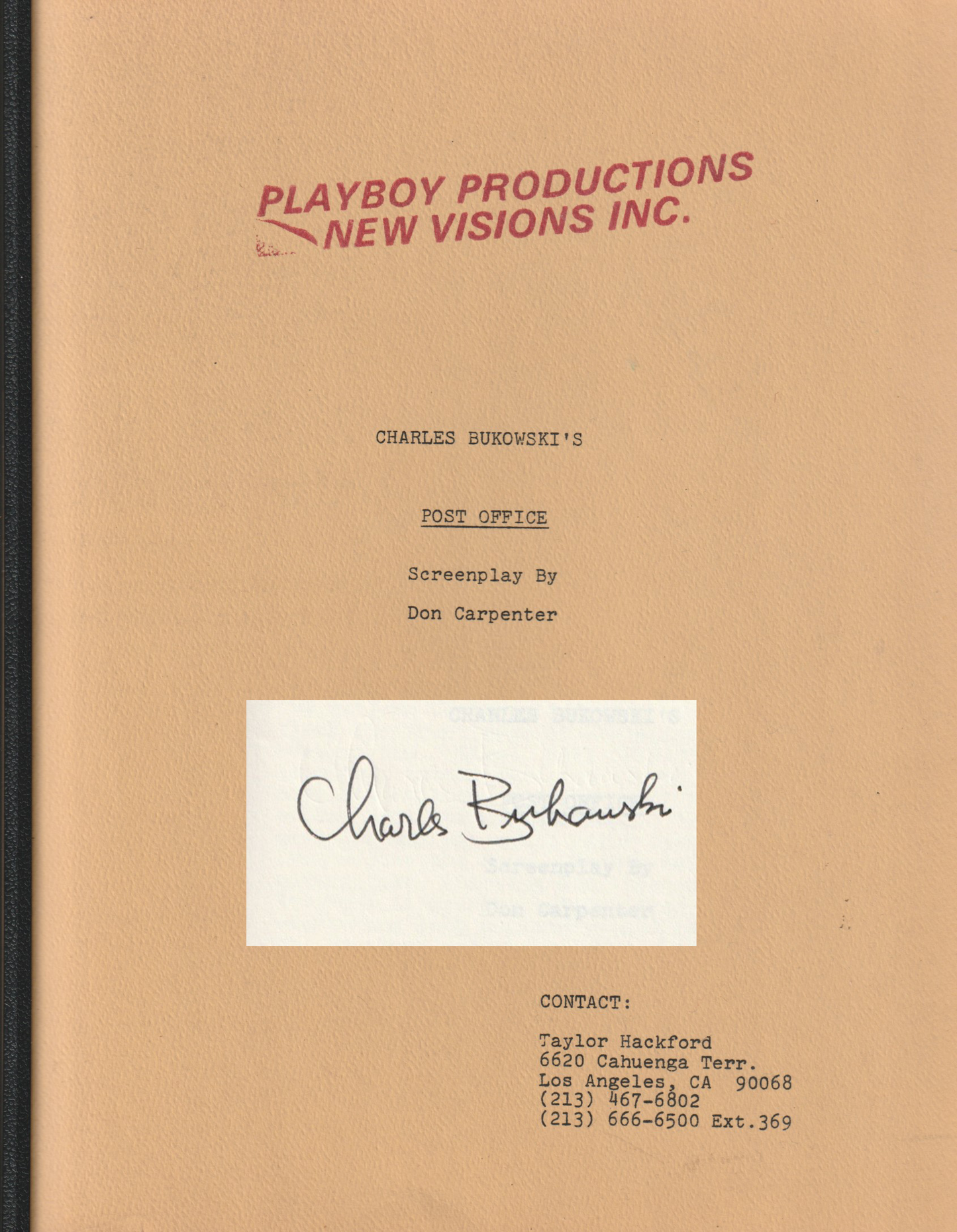 Post Office Screenplay Signed by Bukowski for a Taylor Hackford Film