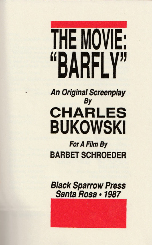 Barfly, Black Sparrow Press First Edition, Softcover (1987)
