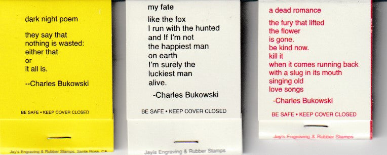 Three Black Sparrow Matchbook Poems by Charles Bukowski