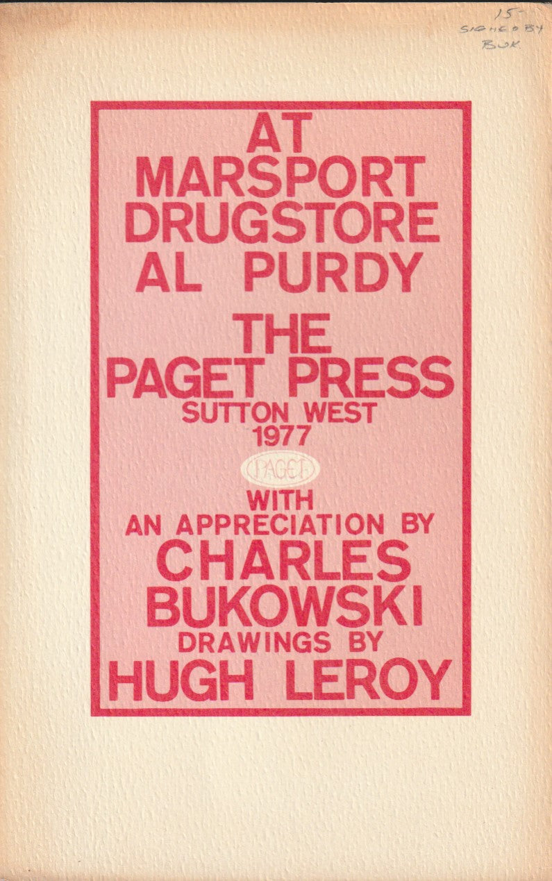 Signed by Charles Bukowski: Introduction to Al Purdy’s At Marsport Drugstore