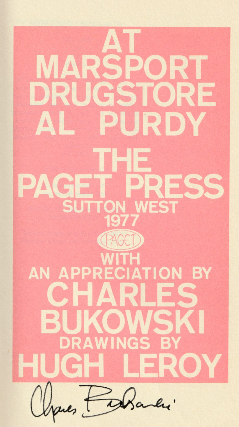 Signed by Charles Bukowski: Introduction to Al Purdy’s At Marsport Drugstore