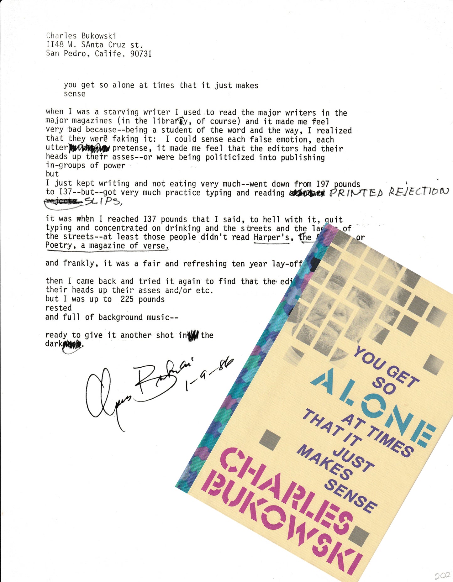 Signed Original Manuscript and Presentation Copy of Book (1/48): You Get So Alone At Times It Just Makes Sense.