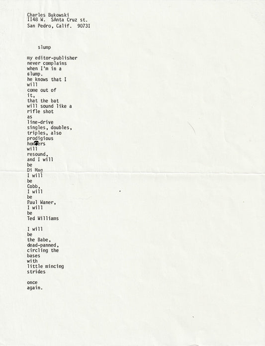 Slump: Unsigned Manuscript by Charles Bukowski