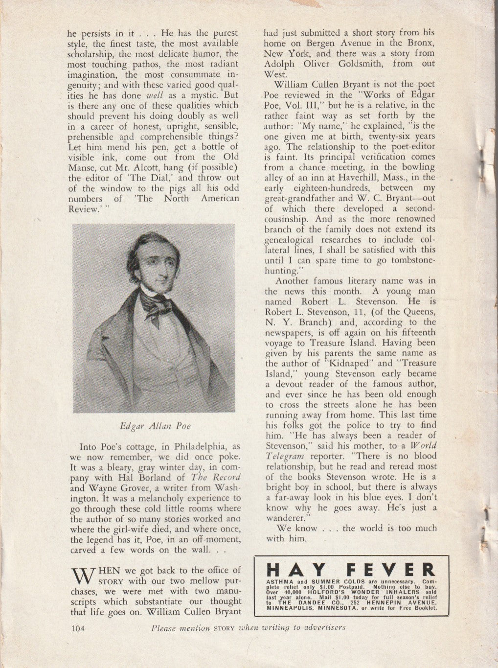 Jon Edgar Webb Short Story “Night after Night” in August 1935 Issue of Story