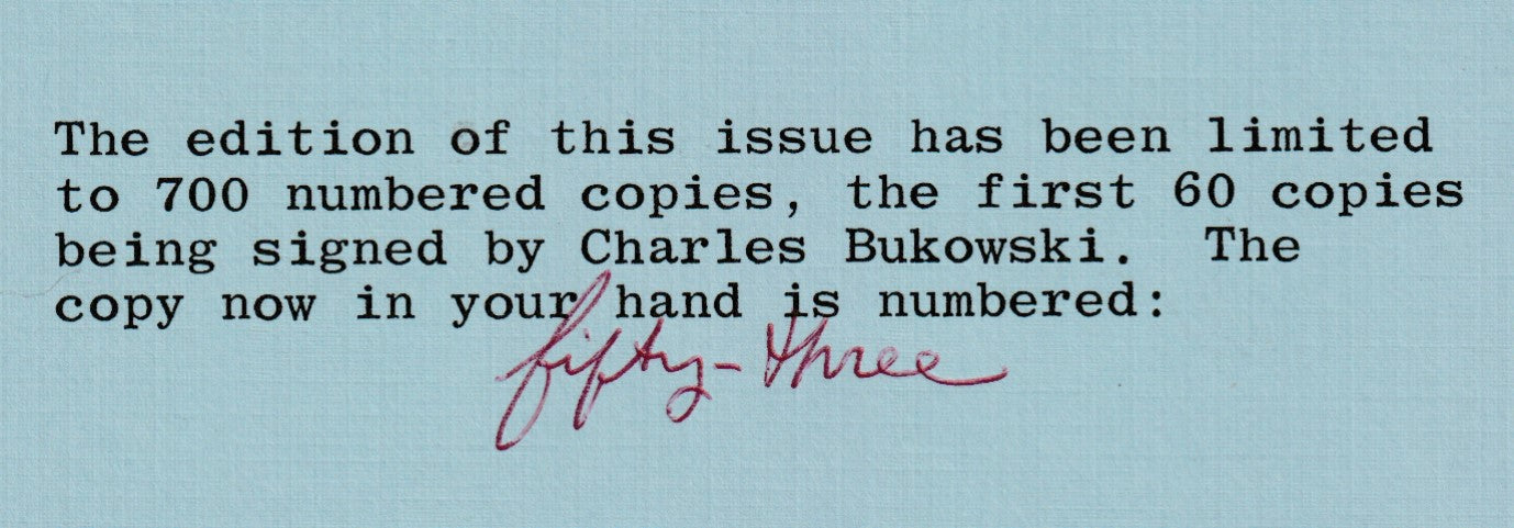 Wormwood Review 71 -- Deluxe Edition Signed by Charles Bukowski (53/60)