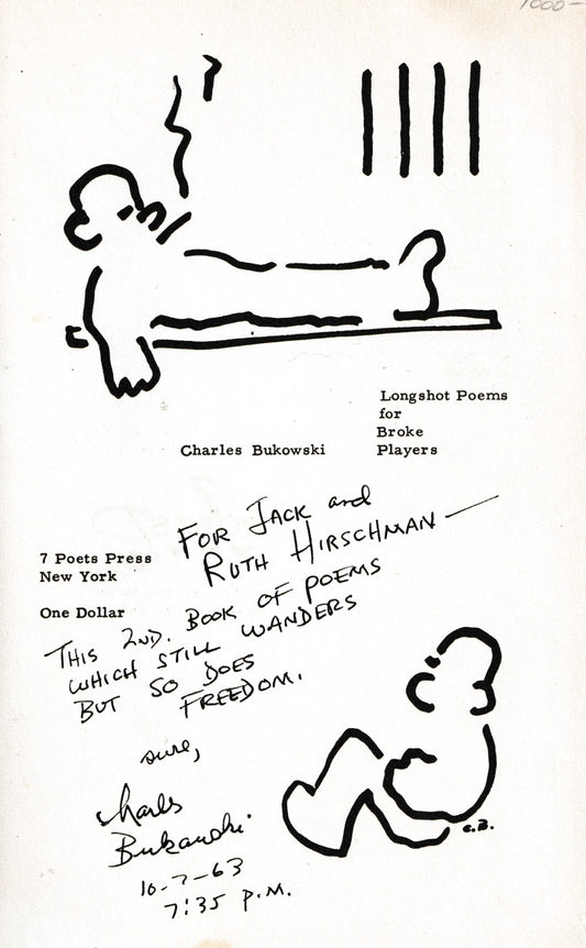 Longshot Pomes for Broke Players: Inscribed by Bukowski with Signed Original Drawing (1962)