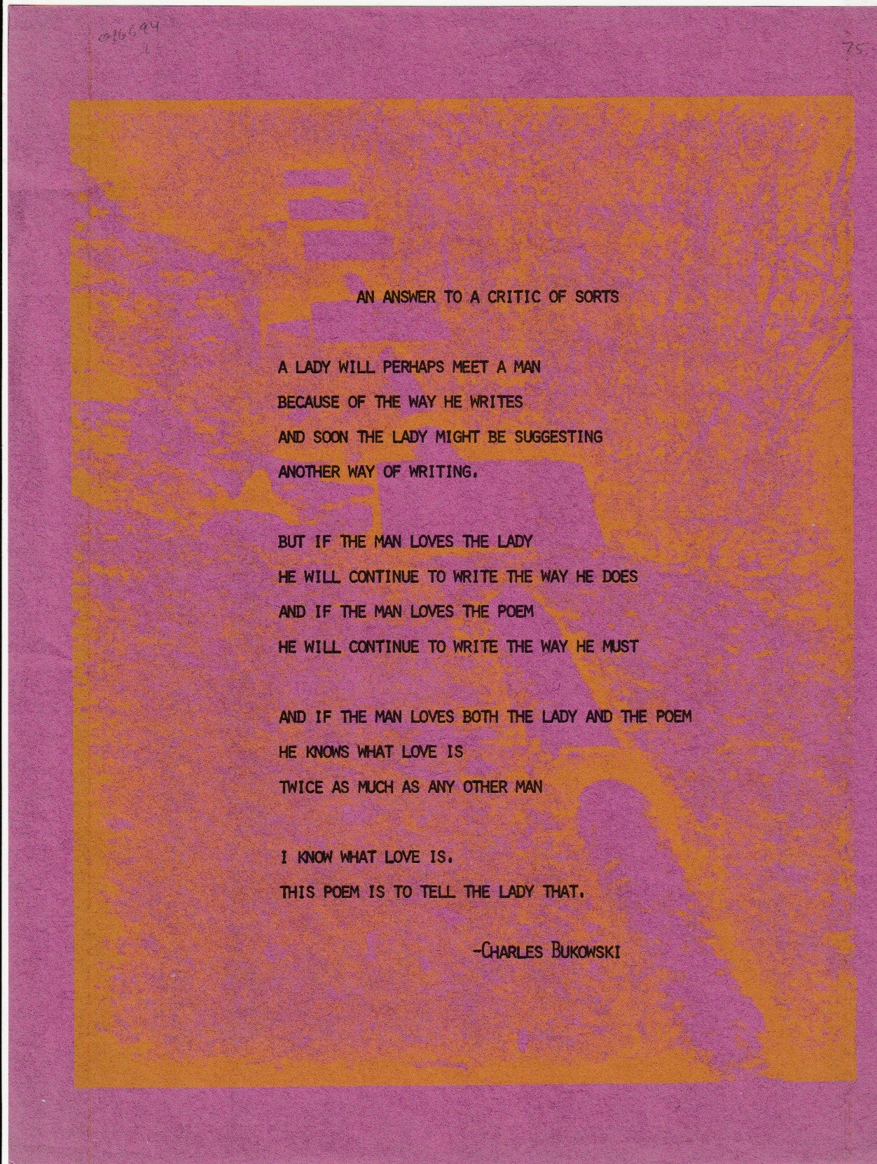 An Answer to a Critic of Sorts: Extremely Rare Bukowski Broadside