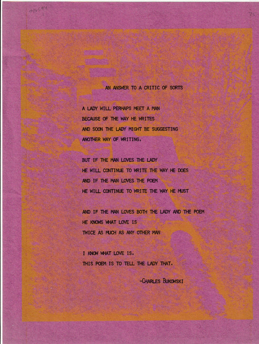 An Answer to a Critic of Sorts: Extremely Rare Bukowski Broadside