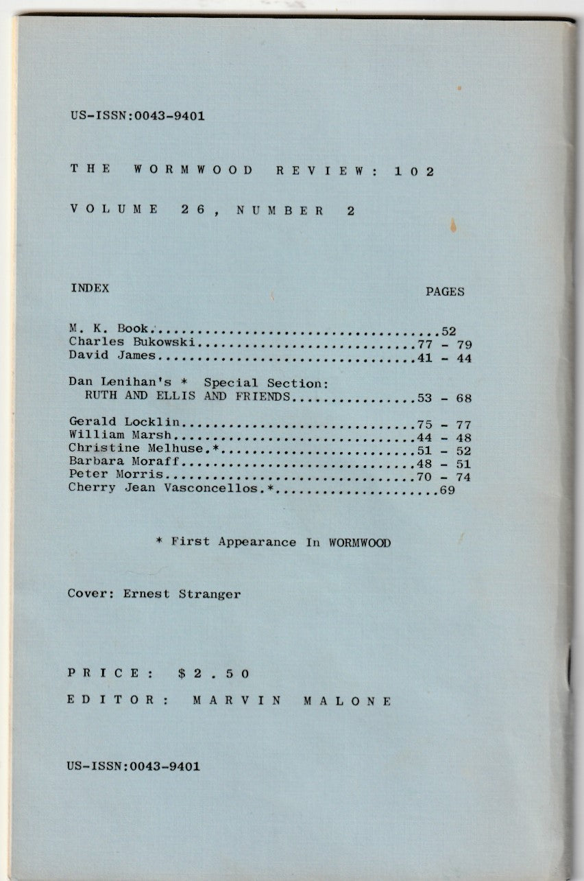 Signed Copy of Wormwood Review 102 – Two Poems, One Uncollected (1986)