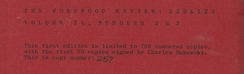 Wormwood Review 122 & 123 #257/700 -- Charles Bukowski Chapbook People Poems, 43 Poems, Five Uncollected