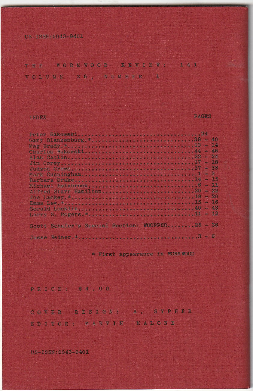 Wormwood Review 141 #363/700 — 3 Poems, One Uncollected  by Charles Bukowski