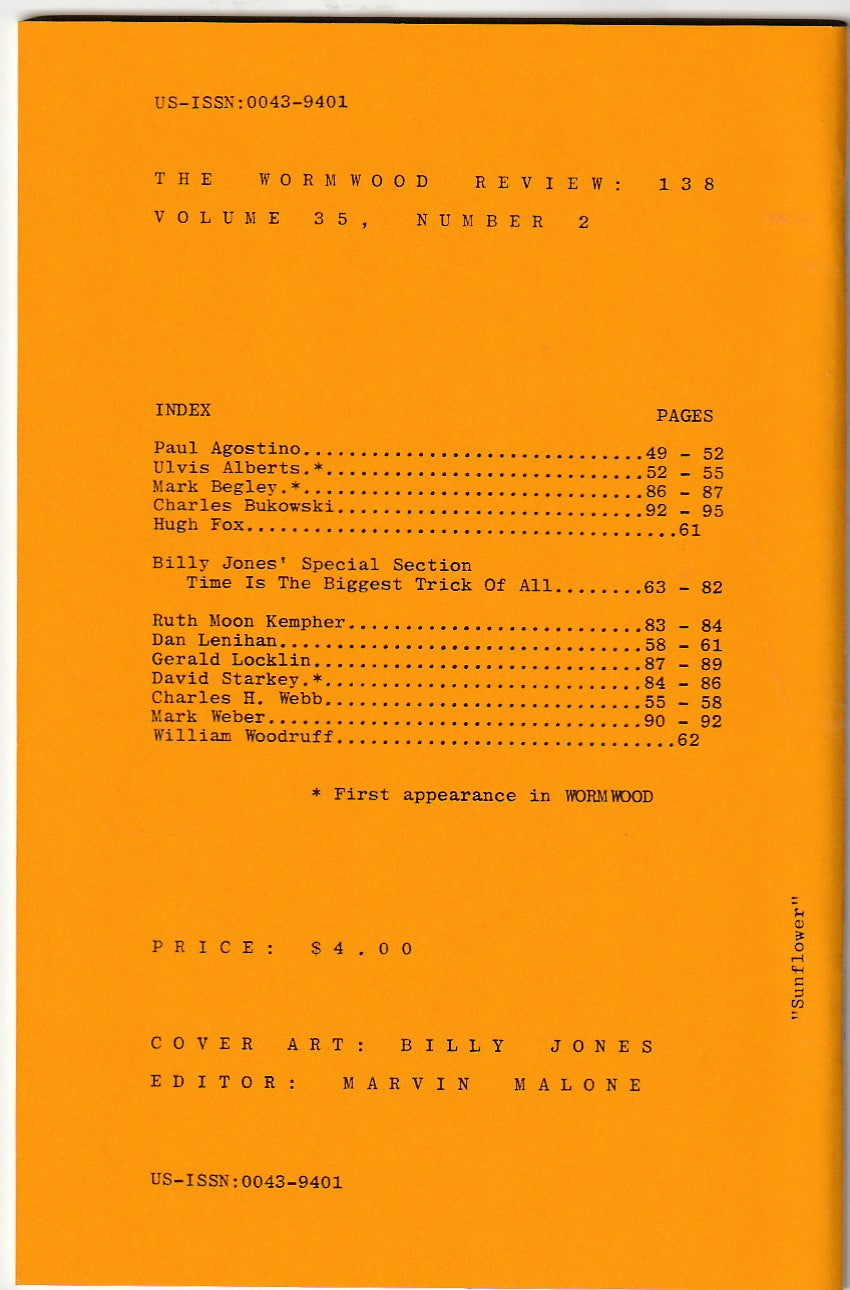 Wormwood Review 138 #197/700 — 3 Poems by Charles Bukowski