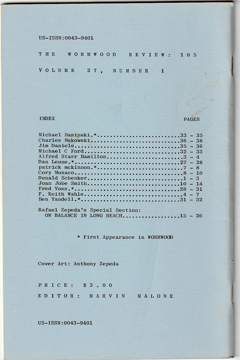 Wormwood Review 105 #458/700 — 3 Poems by Charles Bukowski