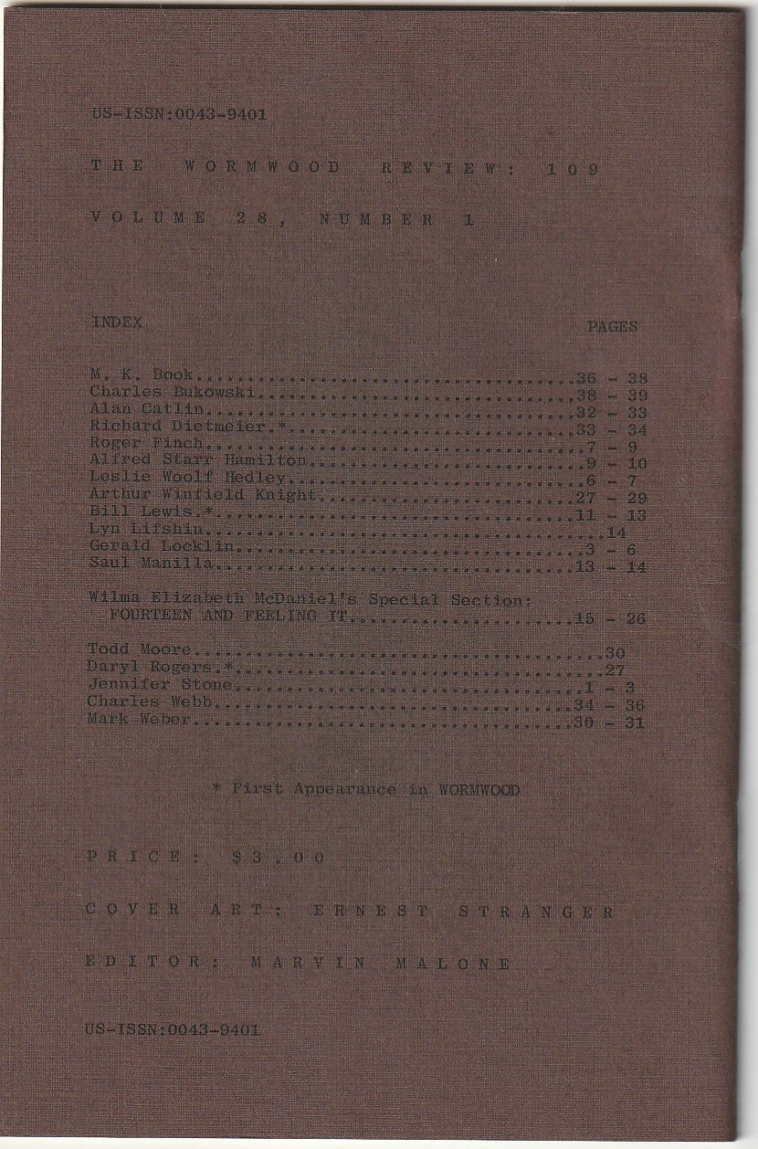 Wormwood Review 109 (#258/700) – 2 Poems, One Uncollected by Charles Bukowski