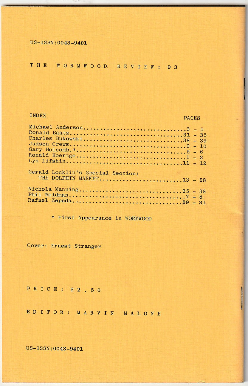 Wormwood Review 93 #317/700-- 2 Poems, One Uncollected by Charles Bukowski