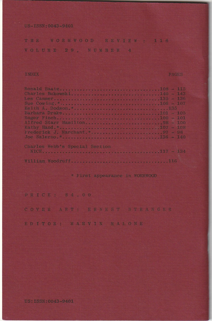 Wormwood Review 116 #341/700 — 3 Poems, One Uncollected by Charles Bukowski