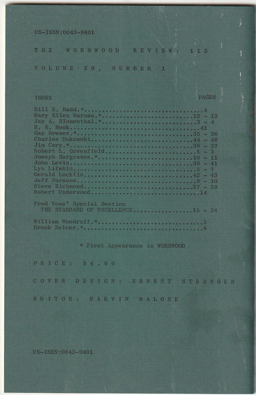Wormwood Review 113 #122/700 — 3 Poems by Charles Bukowski