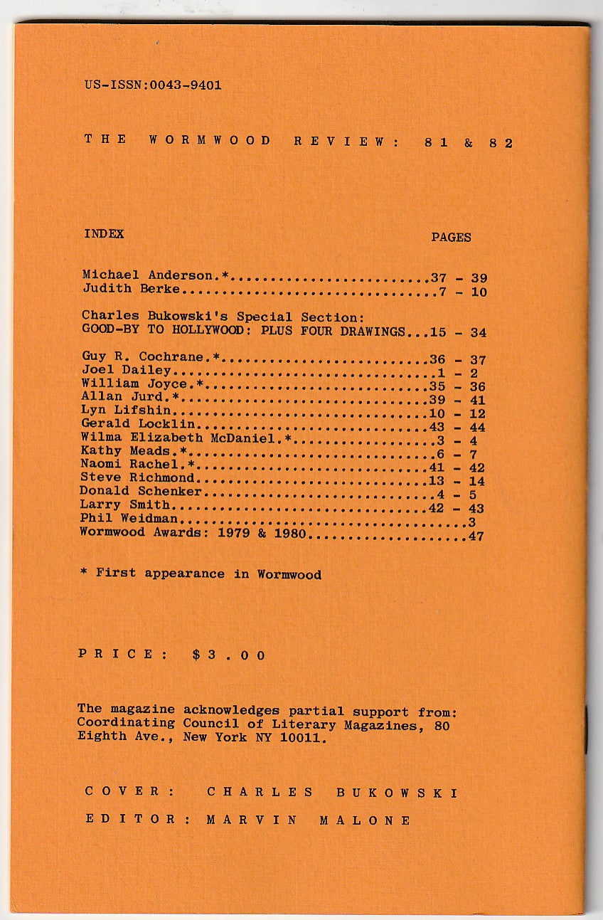 Full Charles Bukowski Run of Wormwood Review: 97 Issues, 410 Poems