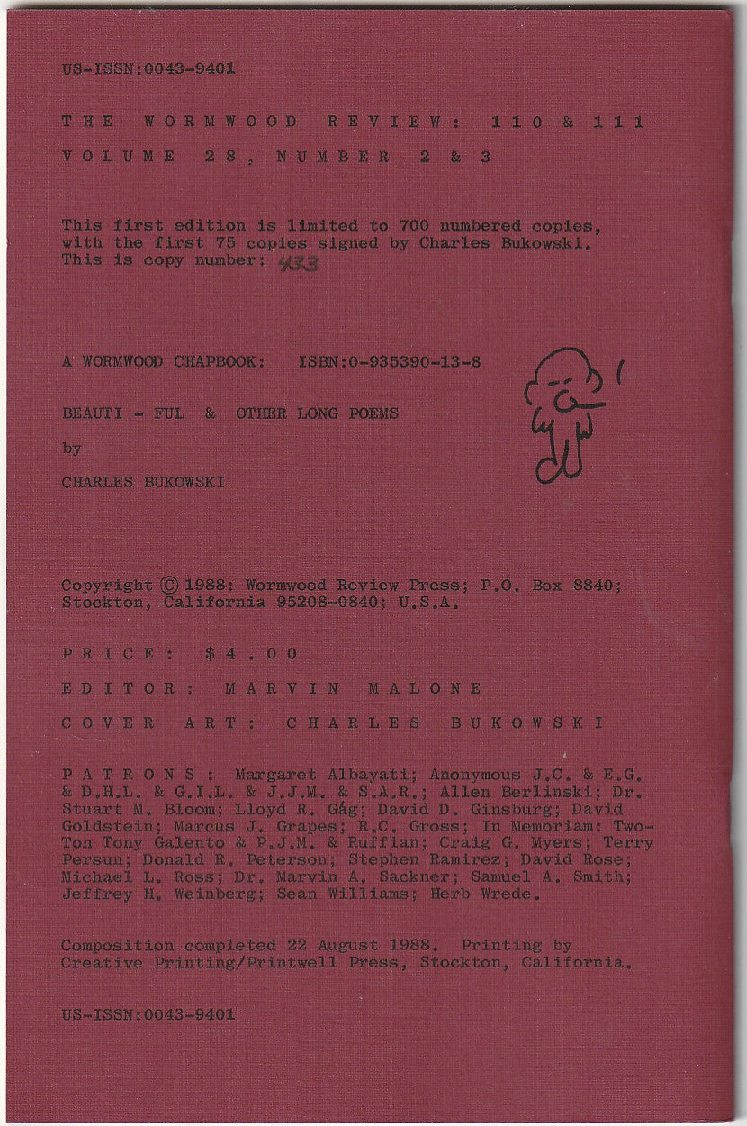 Full Charles Bukowski Run of Wormwood Review: 97 Issues, 410 Poems